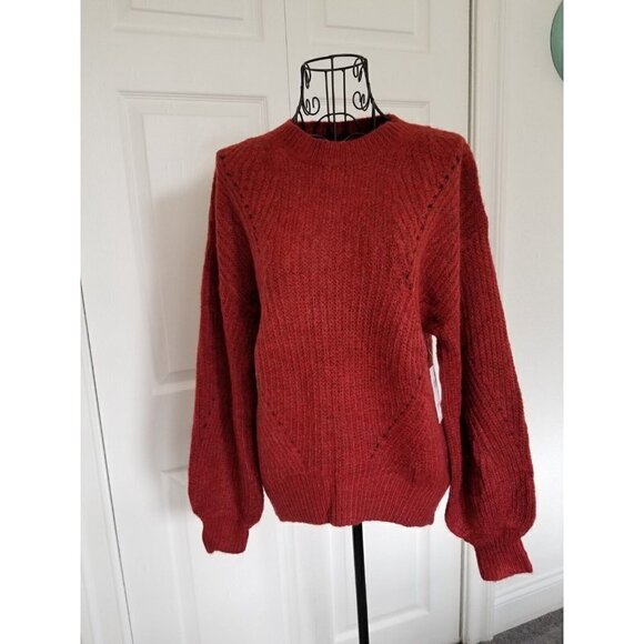 BP Crew Neck Oversized Knit Sweater Balloon Raglan Sleeve Red Rhubarb Women XS - Picture 1 of 11